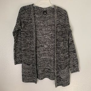 Grey and white long cardigan.